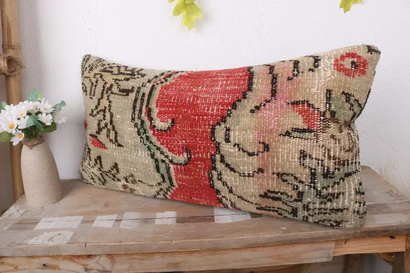 Vintage Kilim Throw Pillow, 12x24 Orange Pillow Sham, Ikat Pillow Cover, Cushion Case, Kilim Cushion Sham, Vintage Kilim Pillow - 4