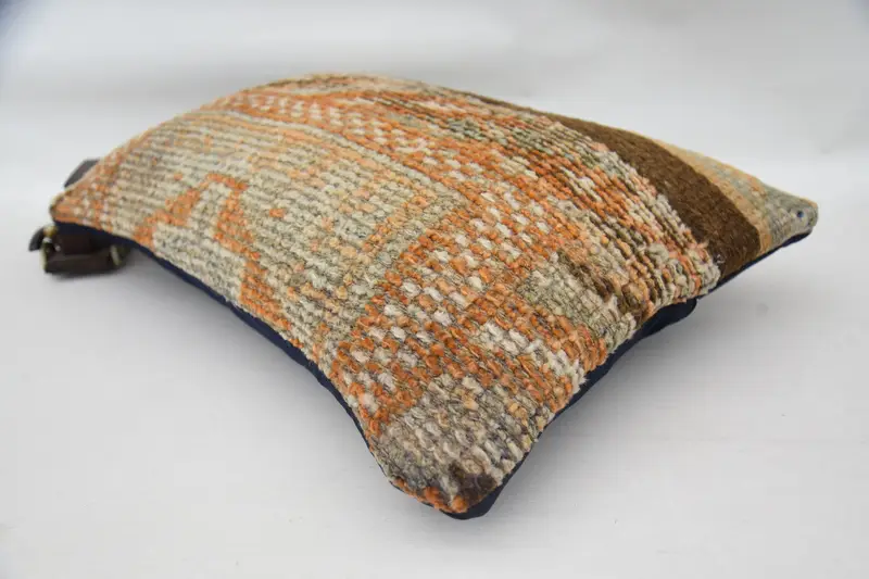 Floor Cushion, Kilim Pillow Cover, Interior Designer Pillow, Throw Kilim Pillow, Pattern Throw Cushion, Cushion, 16x24 Orange Cushion Cover - 6