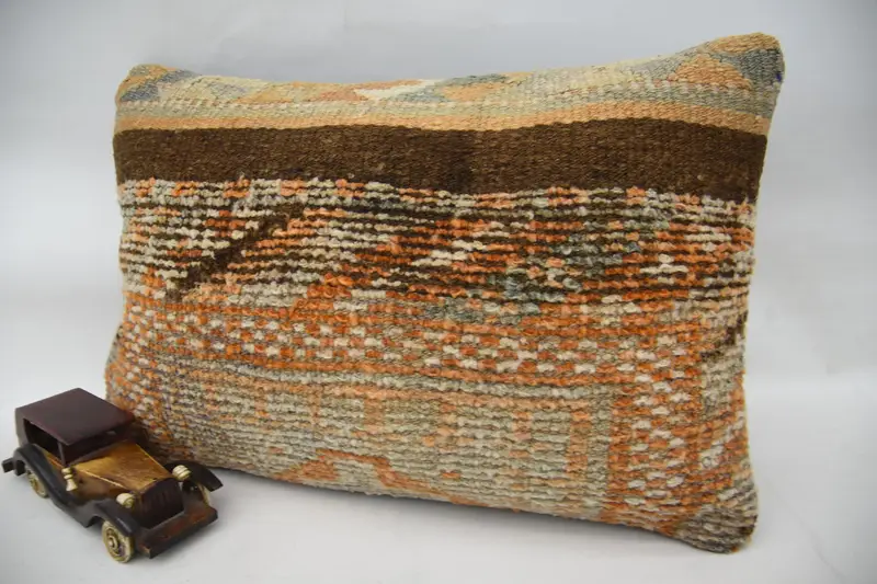 Floor Cushion, Kilim Pillow Cover, Interior Designer Pillow, Throw Kilim Pillow, Pattern Throw Cushion, Cushion, 16x24 Orange Cushion Cover - 3