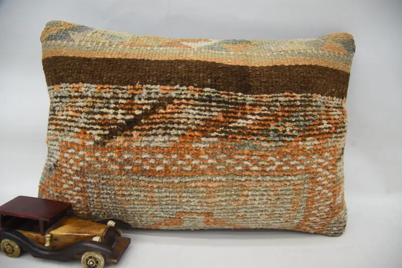 Floor Cushion, Kilim Pillow Cover, Interior Designer Pillow, Throw Kilim Pillow, Pattern Throw Cushion, Cushion, 16x24 Orange Cushion Cover - 1