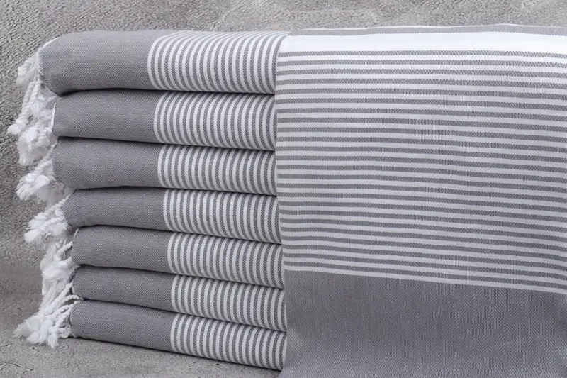 Turkish Beach Towel Organic Cotton Dark Gray Striped, 40x71 Inches