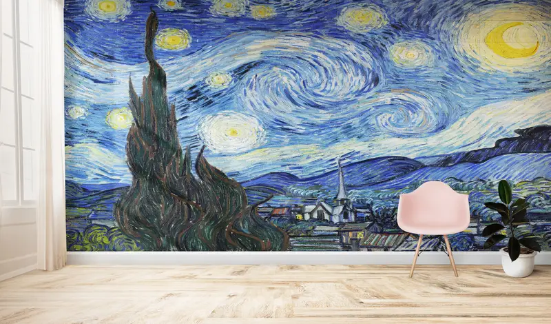 Oil Painting Print, , Reproduction Wall Art, 3d Wall Paper, Modern Wall Paper, Wall Paper Peel and Stick, Starry Night Wall Paper, - 9