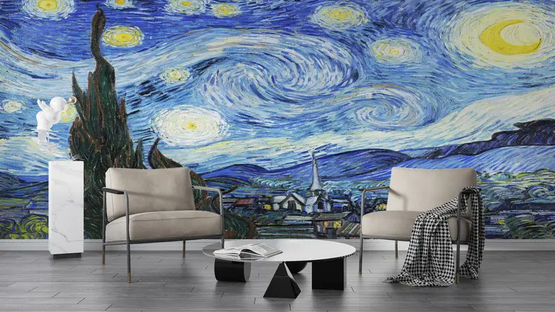 Oil Painting Print, , Reproduction Wall Art, 3d Wall Paper, Modern Wall Paper, Wall Paper Peel and Stick, Starry Night Wall Paper, - 5