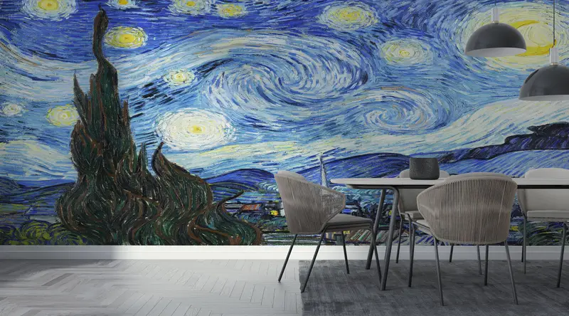 Oil Painting Print, , Reproduction Wall Art, 3d Wall Paper, Modern Wall Paper, Wall Paper Peel and Stick, Starry Night Wall Paper, - 8