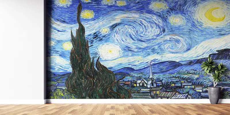 Oil Painting Print, , Reproduction Wall Art, 3d Wall Paper, Modern Wall Paper, Wall Paper Peel and Stick, Starry Night Wall Paper, - 2