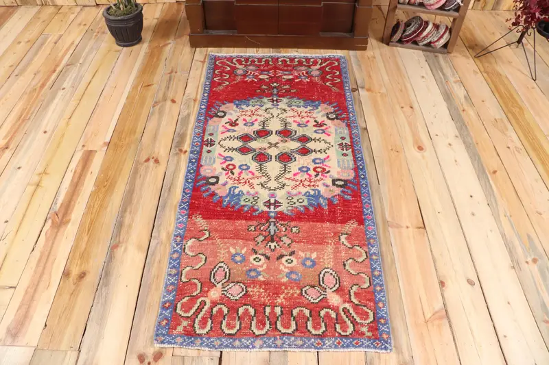 Alfombra turca Oushak de 2,4x5,2 pies, lana de alfombra vintage paisley roja - 1
