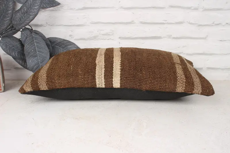 Vintage Pillow, Sustainable Cushion Case, Vintage Kilim Pillow, Pillow Cover, Vintage Kilim Throw Pillow, 10x20 Brown Cushion, Cotton Pillow Cover - 5