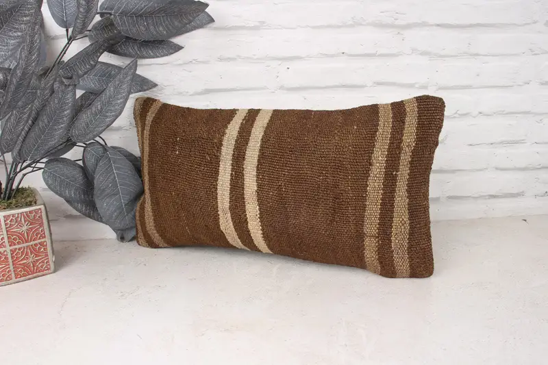 Vintage Pillow, Sustainable Cushion Case, Vintage Kilim Pillow, Pillow Cover, Vintage Kilim Throw Pillow, 10x20 Brown Cushion, Cotton Pillow Cover - 4