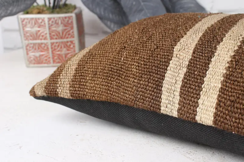Vintage Pillow, Sustainable Cushion Case, Vintage Kilim Pillow, Pillow Cover, Vintage Kilim Throw Pillow, 10x20 Brown Cushion, Cotton Pillow Cover - 6