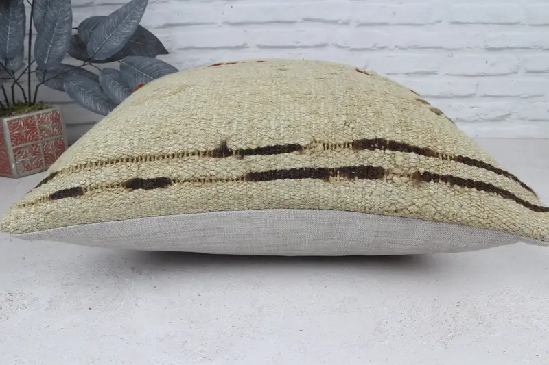 20x20 Beige Pillow Case, Kilim Cushion Sham, Turkish Pillow, Cushion Case, Art Deco Pillow Cover, Bed Pillow Case, Interior Designer Pillow - 6