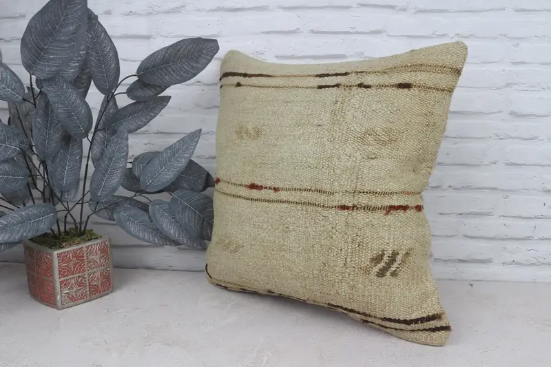 20x20 Beige Pillow Case, Kilim Cushion Sham, Turkish Pillow, Cushion Case, Art Deco Pillow Cover, Bed Pillow Case, Interior Designer Pillow - 5