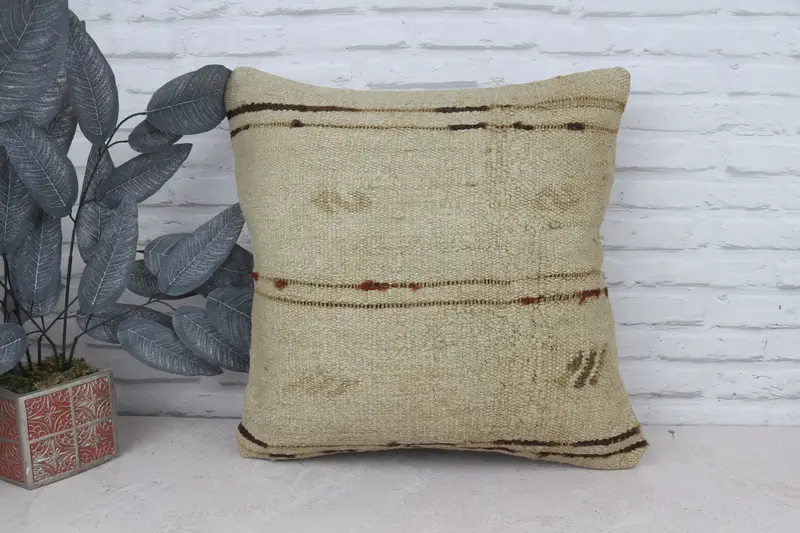 20x20 Beige Pillow Case, Kilim Cushion Sham, Turkish Pillow, Cushion Case, Art Deco Pillow Cover, Bed Pillow Case, Interior Designer Pillow - 1