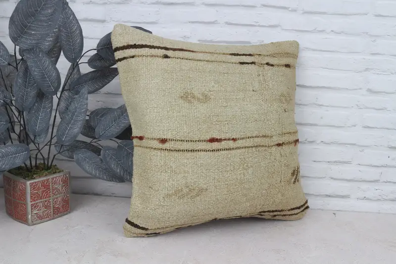 20x20 Beige Pillow Case, Kilim Cushion Sham, Turkish Pillow, Cushion Case, Art Deco Pillow Cover, Bed Pillow Case, Interior Designer Pillow - 4