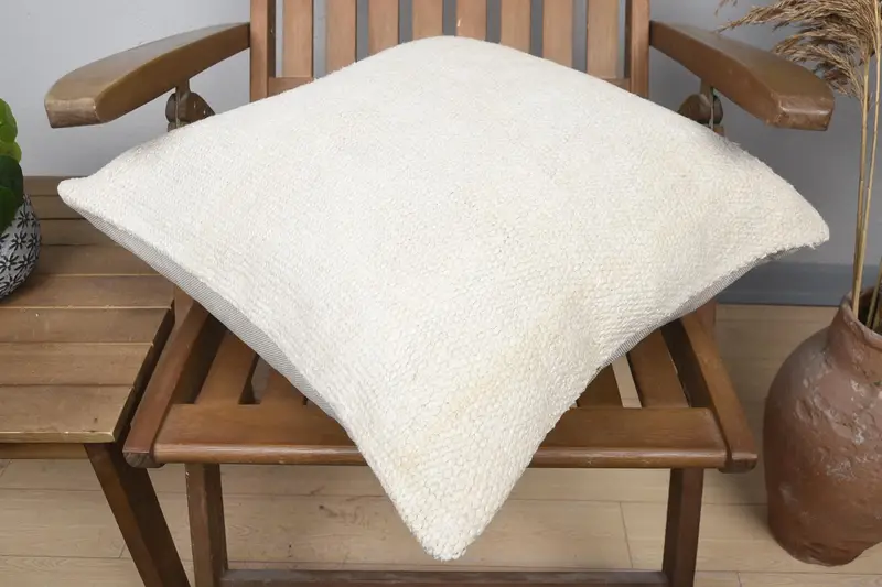 20x20 Beige Pillow, Handmade Kilim Cushion, Sustainable Cushion Case, Garden Pillow Cover, Antique Pillows, Turkish Kilim Pillow, Pillow Cover - 4