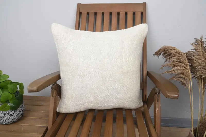 20x20 Beige Pillow, Handmade Kilim Cushion, Sustainable Cushion Case, Garden Pillow Cover, Antique Pillows, Turkish Kilim Pillow, Pillow Cover - 1