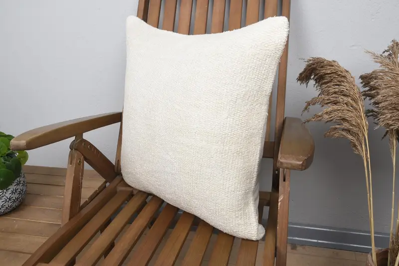 20x20 Beige Pillow, Handmade Kilim Cushion, Sustainable Cushion Case, Garden Pillow Cover, Antique Pillows, Turkish Kilim Pillow, Pillow Cover - 3