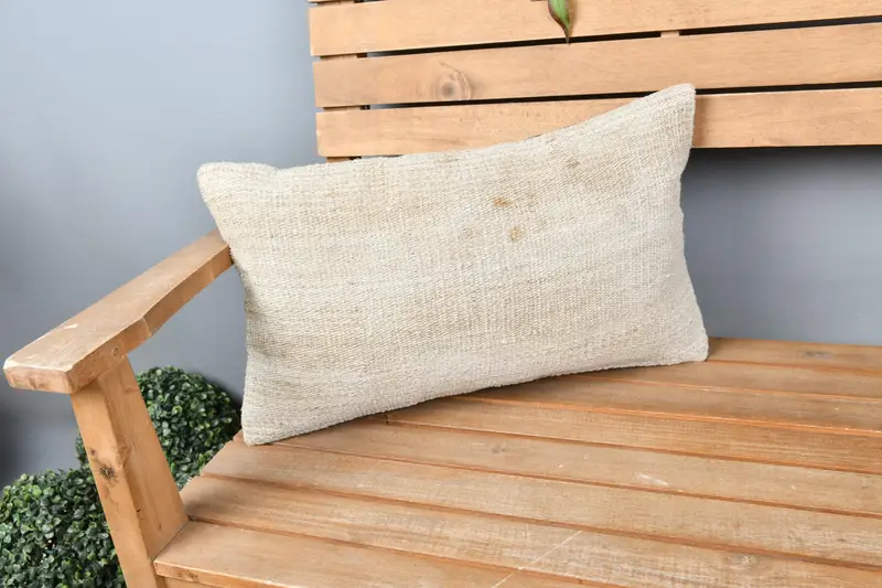 Vintage Pillow, Boho Throw Cushion, Pillow Cover, Turkish Kilim Pillow, Vintage Kilim Throw Pillow, Boho Pillow Sham Cover, 12x20 Beige Cushion - 1