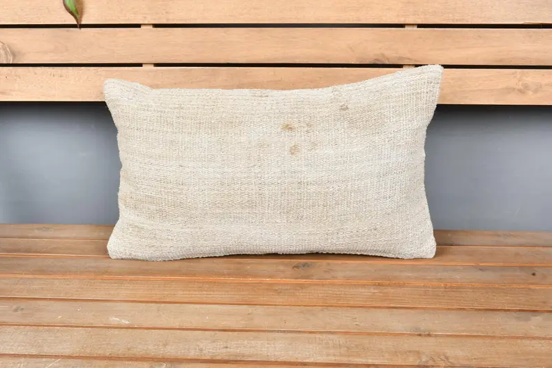 Vintage Pillow, Boho Throw Cushion, Pillow Cover, Turkish Kilim Pillow, Vintage Kilim Throw Pillow, Boho Pillow Sham Cover, 12x20 Beige Cushion - 6