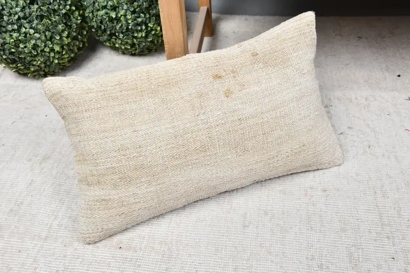 Vintage Pillow, Boho Throw Cushion, Pillow Cover, Turkish Kilim Pillow, Vintage Kilim Throw Pillow, Boho Pillow Sham Cover, 12x20 Beige Cushion - 7