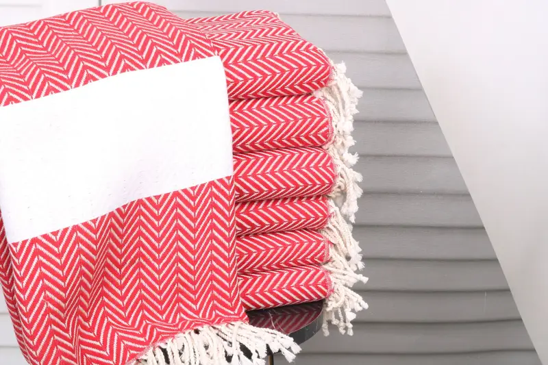 Personalized Beach Towel Red Chevron Organic Cotton, 40x71 Inches