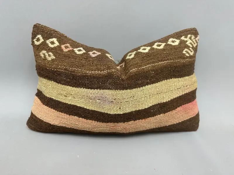 Outdoor Bolster Pillow Cover, Turkish Pillow, Christmas Pillow, Pillow, Handmade Kilim Cushion, 12x20 Beige Pillow Sham, Vintage Kilim Throw Pillow - 1