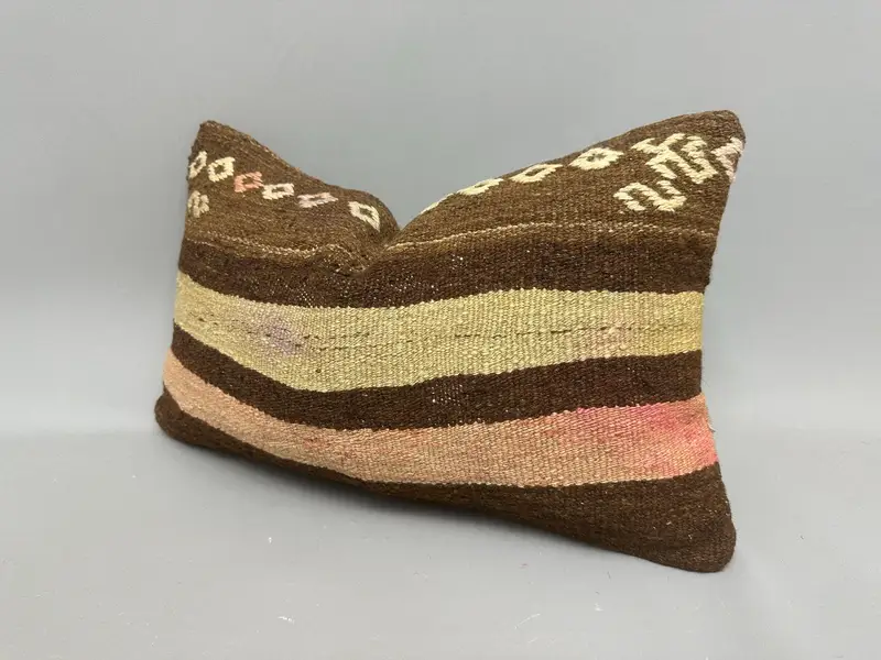 Outdoor Bolster Pillow Cover, Turkish Pillow, Christmas Pillow, Pillow, Handmade Kilim Cushion, 12x20 Beige Pillow Sham, Vintage Kilim Throw Pillow - 3