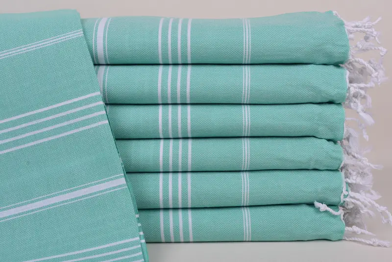 Turkish Beach Towel Organic Cotton Water Green Striped, 40x71 Inches