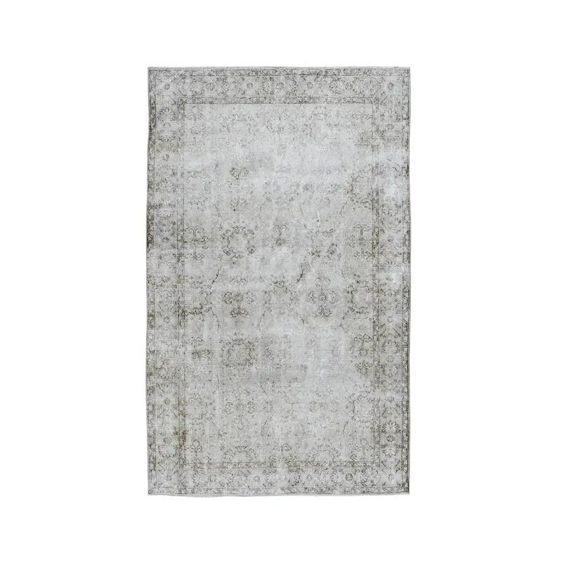 5.3x8.9 ft Rug, Turkish Oushak Rug, Vintage Gray Wool Bordered Rug - 1