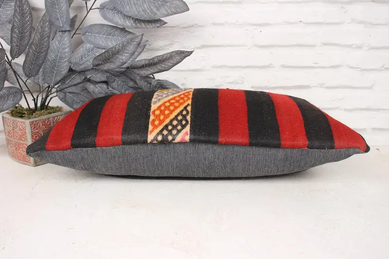 Boho Chic Pillow, Handwoven Pillow Cover Cushion, Kilim Cushion Sham, Handmade Kilim Cushion, Antique Pillows, Pillow, 12x24 Red Pillow Cover - 5