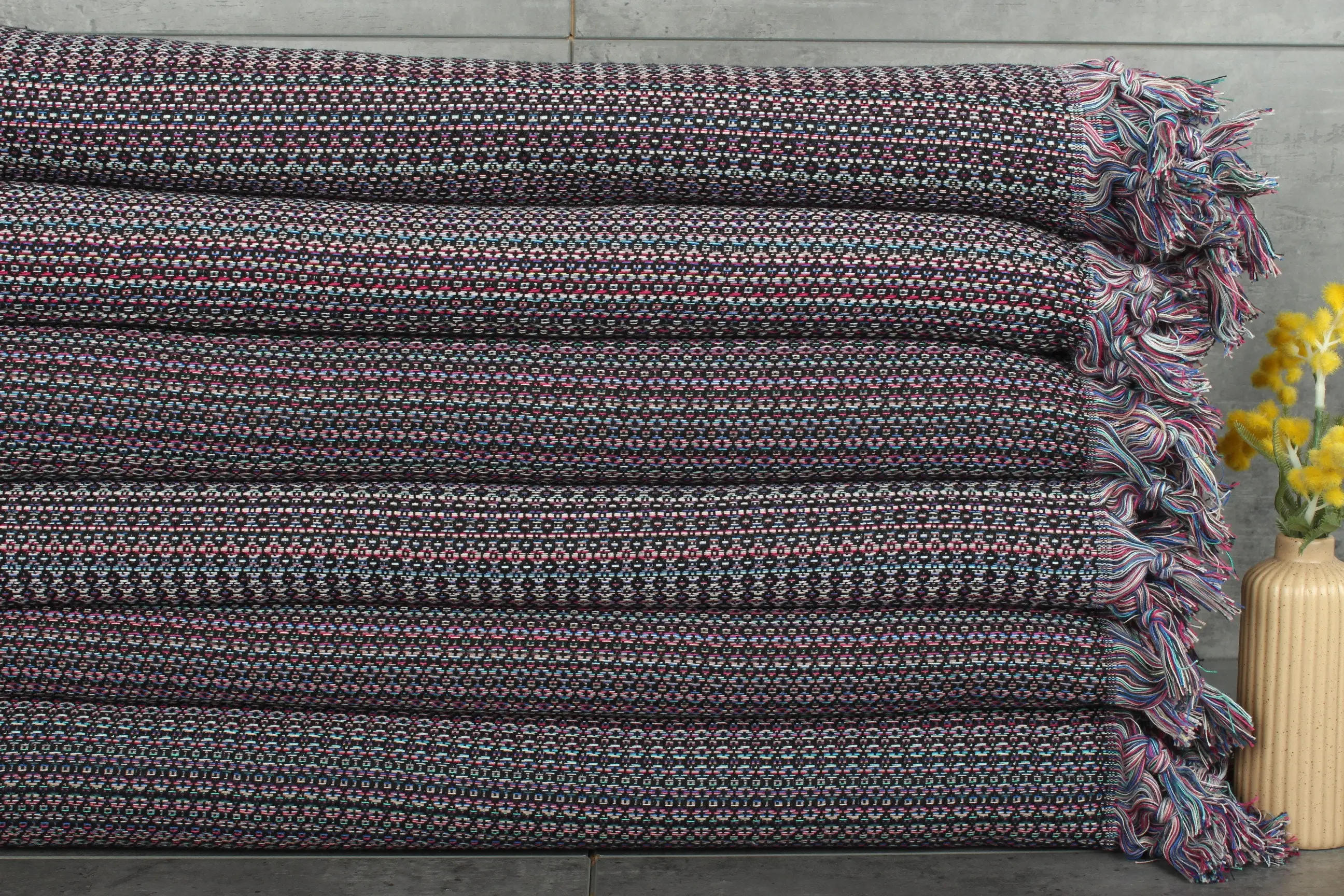 Throw Blanket Couch Navy Cotton Animal Print, 87x89 Inches - 1