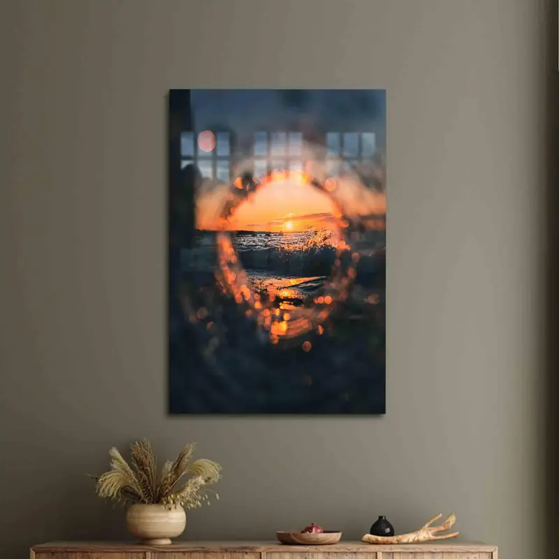 Printed Glass: Ocean Sunset Seascape for Modern Beach Lovers