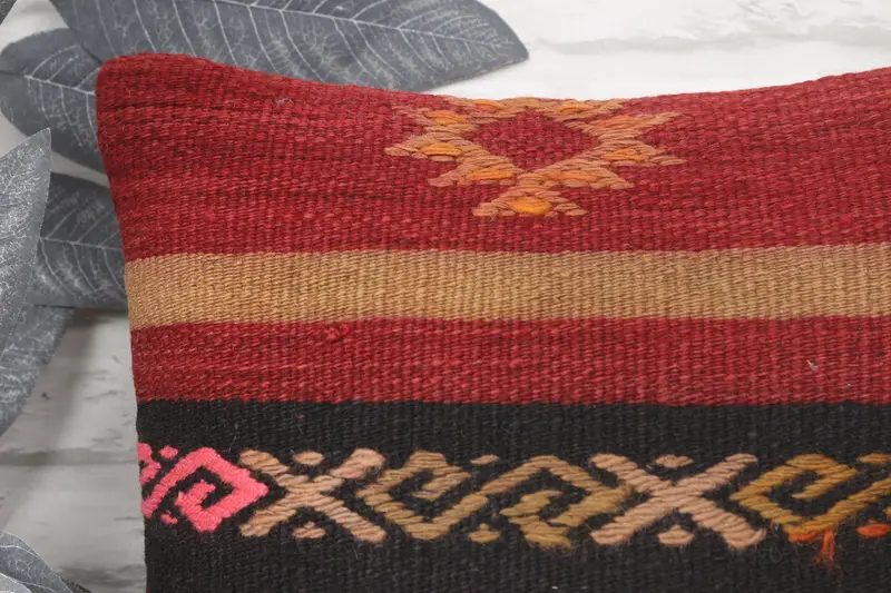 Turkish Pillow, Vintage Kilim Throw Pillow, Vintage Throw Pillow Case, Pillow, Traditional Cushion Case, Interior Designer Pillow, 14x14 Red Cushion - 2