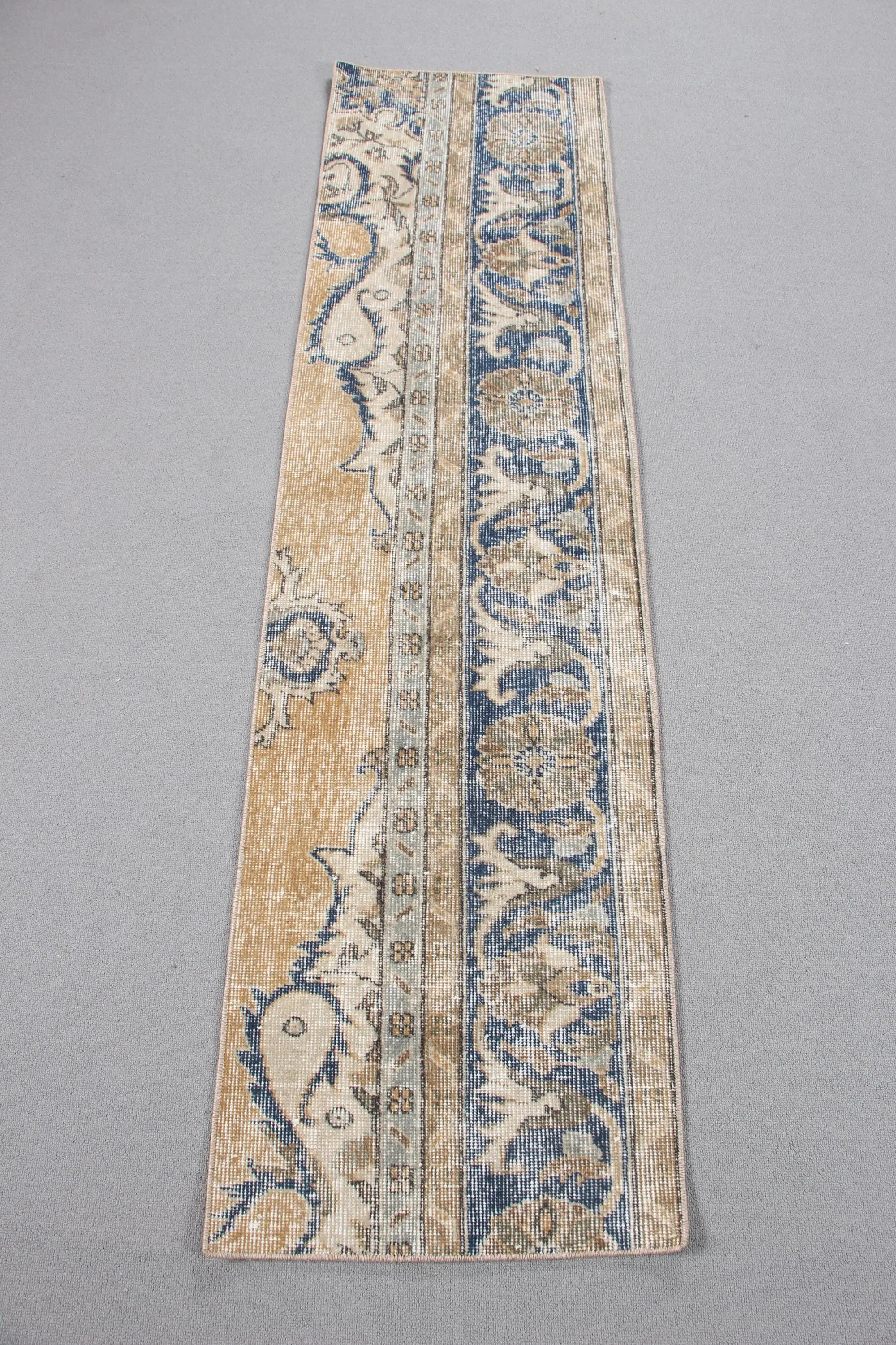 1.6x6.3 ft Turkish Rug, Vintage Rug, Blue Abstract Wool Rug - 1