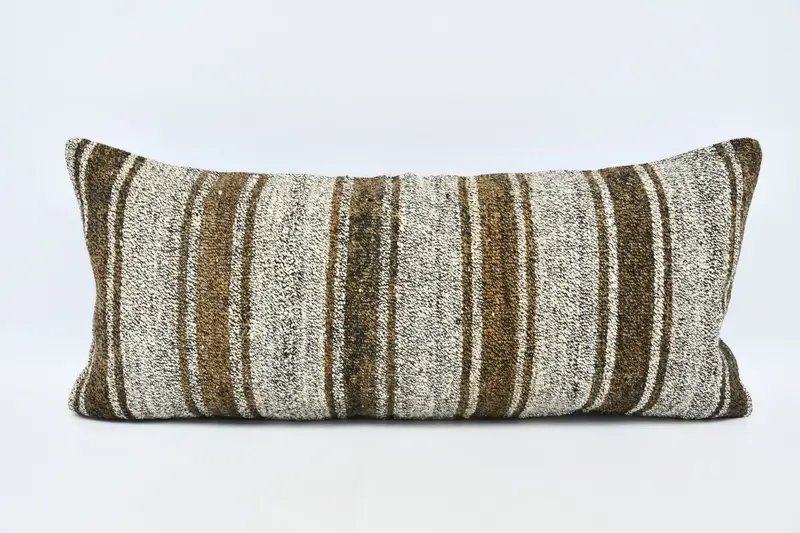 Boho Pillow Sham Cover, 16x36 White Cushion Case, Living Room Throw Pillow Sham, Vintage Kilim Throw Pillow, Pillow, Ethnical Kilim Rug Pillow - 1