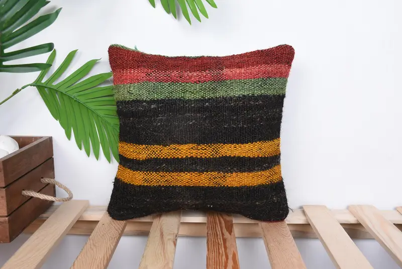 Vintage Pillow, 12x12 Orange Pillow, Turkish Pillow, Farmhouse Cushion Case, Cushion, Aesthetic Cushion Case, Handmade Kilim Cushion - 1