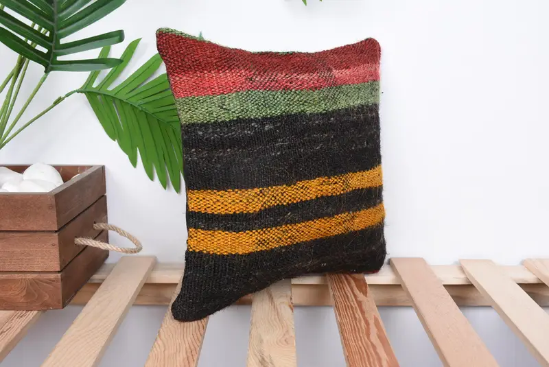 Vintage Pillow, 12x12 Orange Pillow, Turkish Pillow, Farmhouse Cushion Case, Cushion, Aesthetic Cushion Case, Handmade Kilim Cushion - 4
