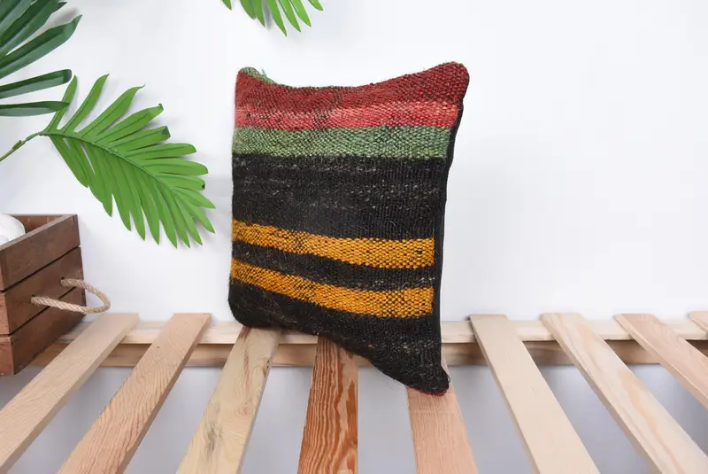 Vintage Pillow, 12x12 Orange Pillow, Turkish Pillow, Farmhouse Cushion Case, Cushion, Aesthetic Cushion Case, Handmade Kilim Cushion - 5