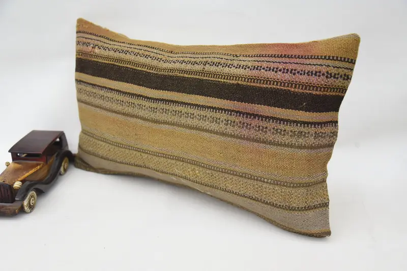 Designer Throw Pillow, 12x20 Beige Cushion Cover, Boho Pillow Sham Cover, Cushion, Ethnical Kilim Rug Pillow, Turkish Kilim Pillow - 3