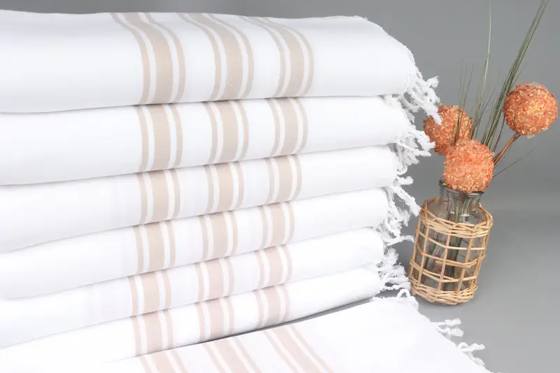 Türkisches Handtuch, Beige gestreift, Bio-Baumwolle, 40 x 71 Zoll