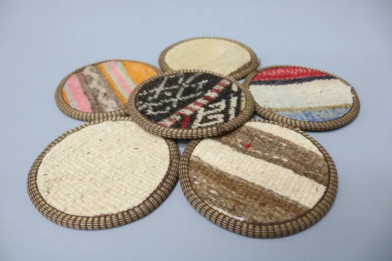 Bohemian Round Coaster, White and Brown Ethnic Coaster