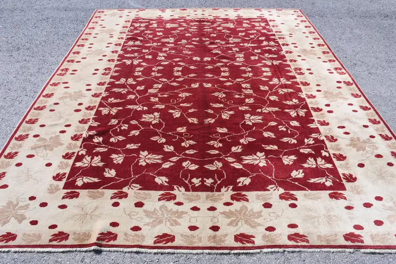 8,2x9,9 ft großer Vintage-Übergröße-Teppich, türkischer rot gestreifter Teppich - 1