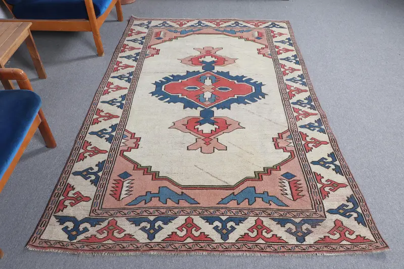 Alfombra verde y naranja, diseño geométrico a rayas de 5x7,5 pies