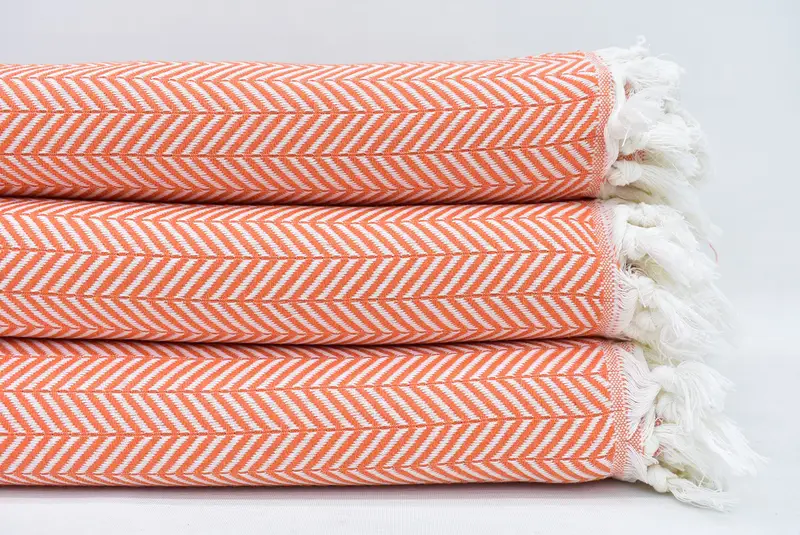 Turkish Blanket Orange Chevron Throw, 100% Natural Cotton, 78x86 inches