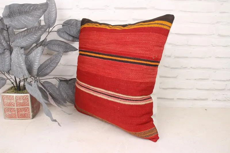 Pillow for Sofa, Wool Kilim Pillow Cushion Cover, Pillow, 18x18 Red Pillow Case, Ethnical Kilim Rug Pillow, Vintage Kilim Throw Pillow - 4