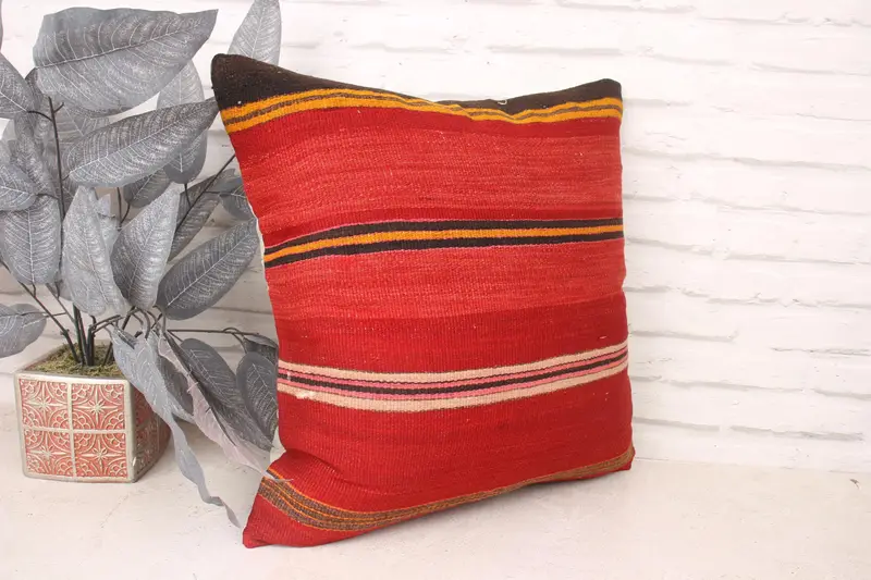 Pillow for Sofa, Wool Kilim Pillow Cushion Cover, Pillow, 18x18 Red Pillow Case, Ethnical Kilim Rug Pillow, Vintage Kilim Throw Pillow - 3