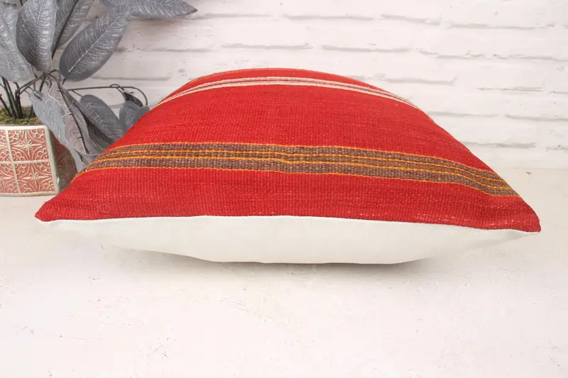 Pillow for Sofa, Wool Kilim Pillow Cushion Cover, Pillow, 18x18 Red Pillow Case, Ethnical Kilim Rug Pillow, Vintage Kilim Throw Pillow - 5