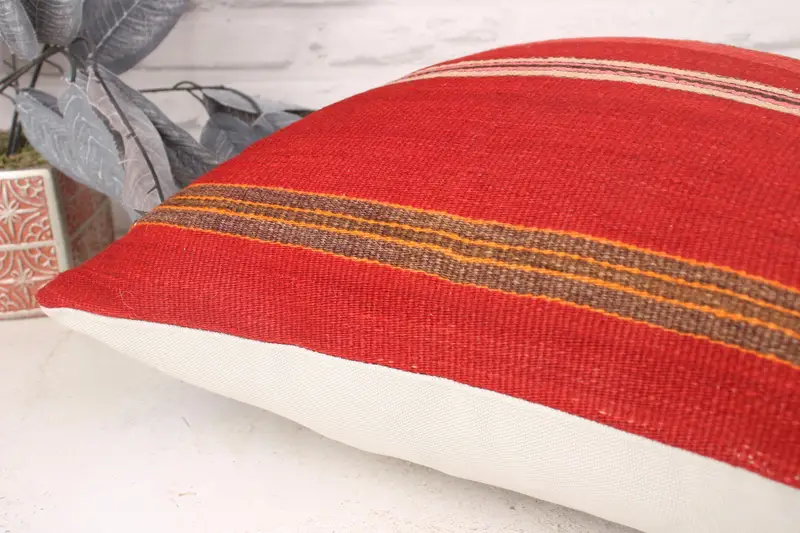 Pillow for Sofa, Wool Kilim Pillow Cushion Cover, Pillow, 18x18 Red Pillow Case, Ethnical Kilim Rug Pillow, Vintage Kilim Throw Pillow - 6