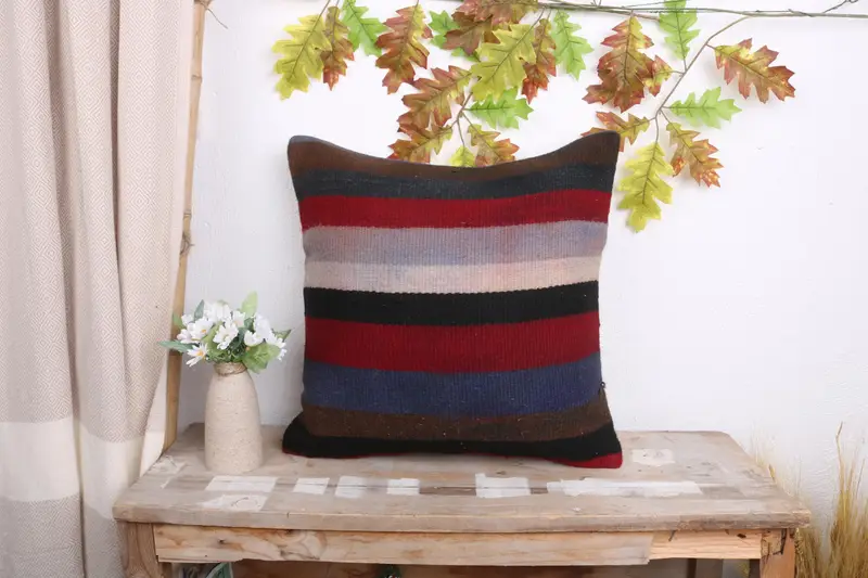 Kilim Pillow Cover, Muted Pillow Sham, Antique Pillows, Pillow Sham, Turkish Kilim Pillow, Crochet Pattern Cushion Cover, 18x18 Red Cushion - 1