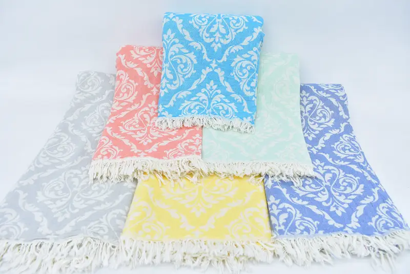 Hand-woven Mint Baroque Turkish Towel, Organic Cotton, 67x36 Inches