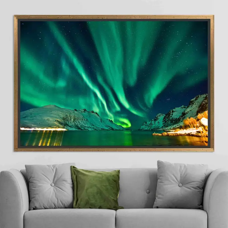 Enchanting Northern Lights Canvas: Aurora Sky Landscape Art Print